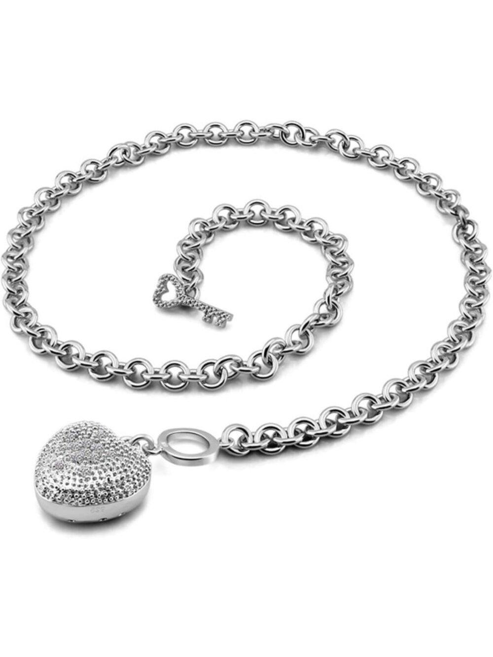 Handmade 925 Sterling Silver Heart Lock Pendant Necklace - Women's Charm